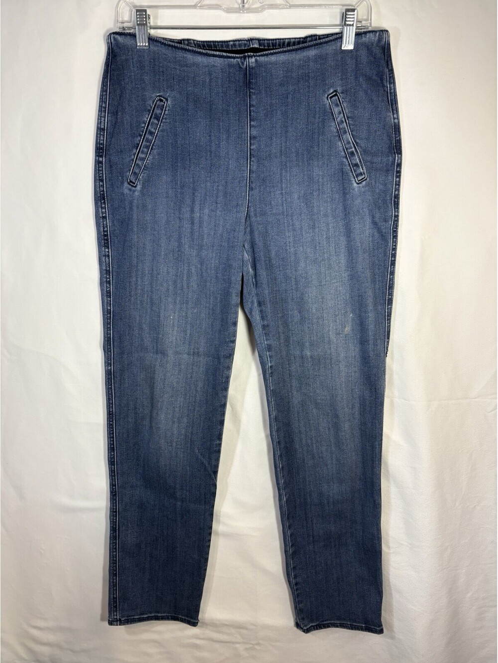 Chico’s Pull On Knit Denim Jeans Straight Leg Stretch Blue Size 0R Women